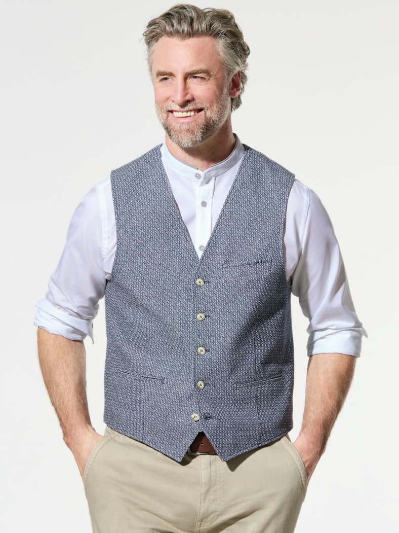 Struktur-Weste Blau/Beige