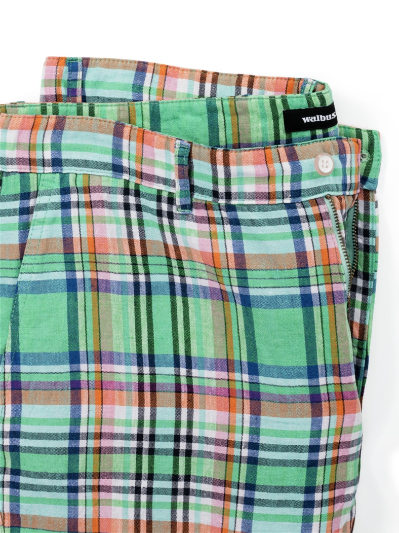 Leinen-Bermudas Grün-Blau Karo