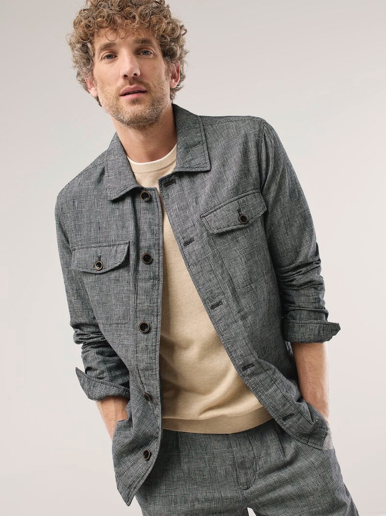 Leinen Hemdjacke Karo Schwarz