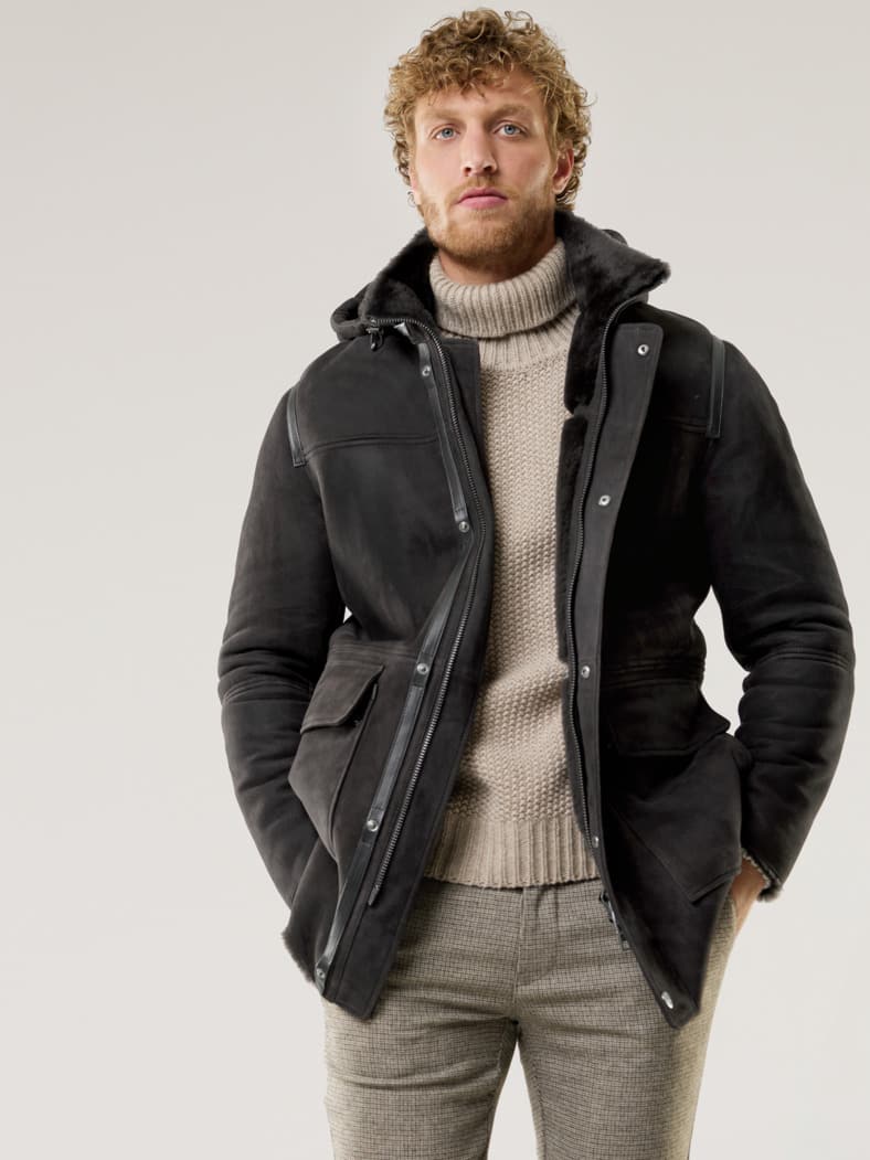 Lammfell Parka Tabak