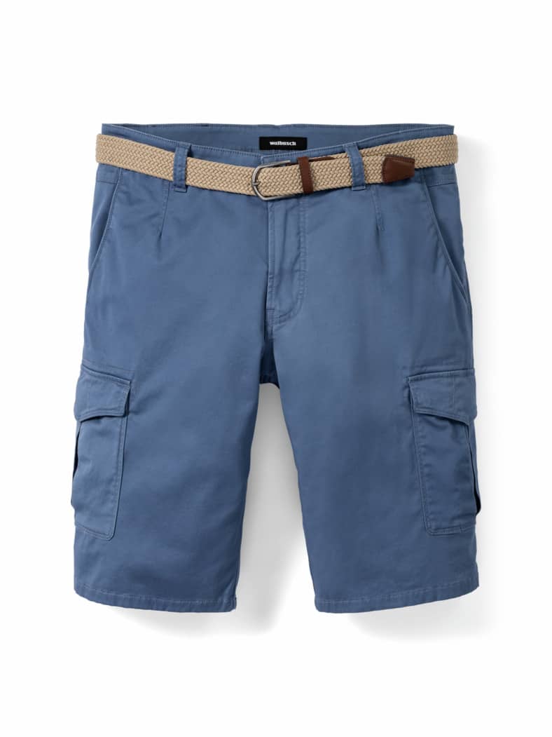 Extraglatt Gürtel Cargo-Bermudas Mittelblau