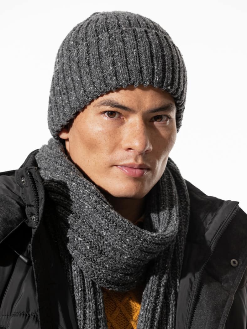 Tweed Wollmütze Grau