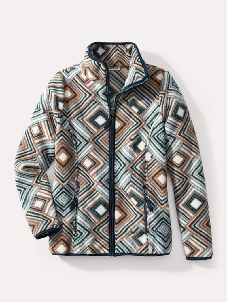 Freizeitjacke Teddy-Fleece Raute Schwarz/Beige