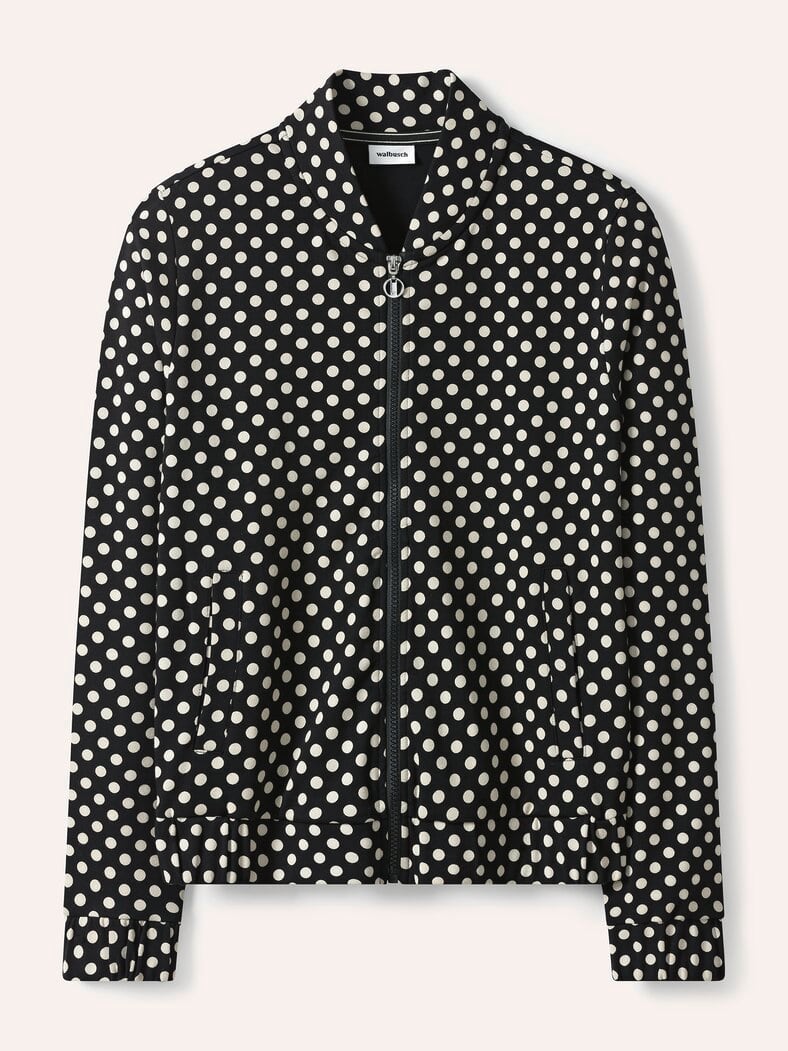 Baumwollstretch Blouson Tupfen Schwarz