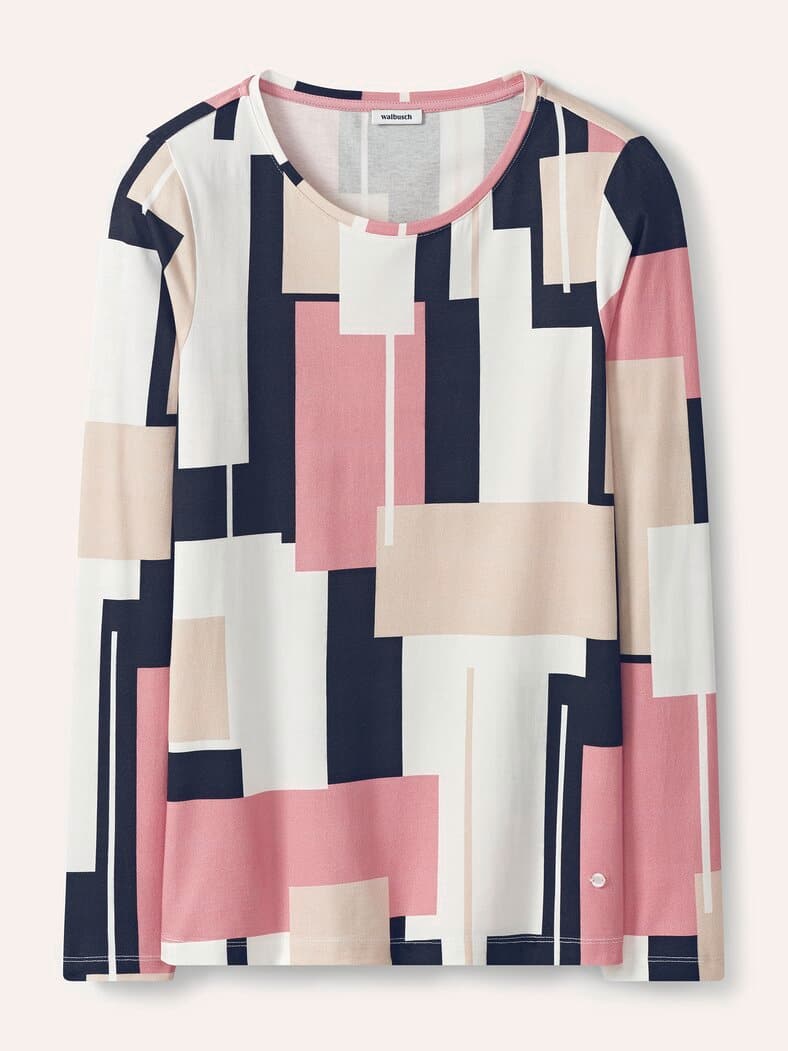 Viskoseshirt Geometric Multicolor Schwarz