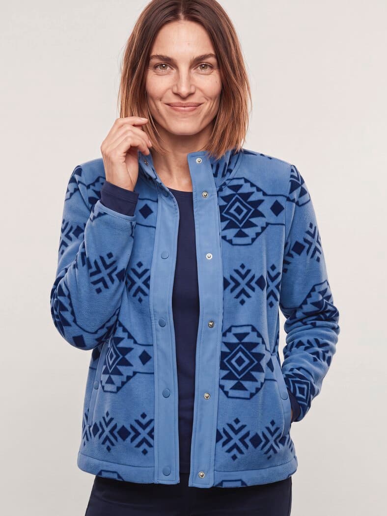 Freizeitjacke Thermo-Fleece Ikat Druck Smokey Blue