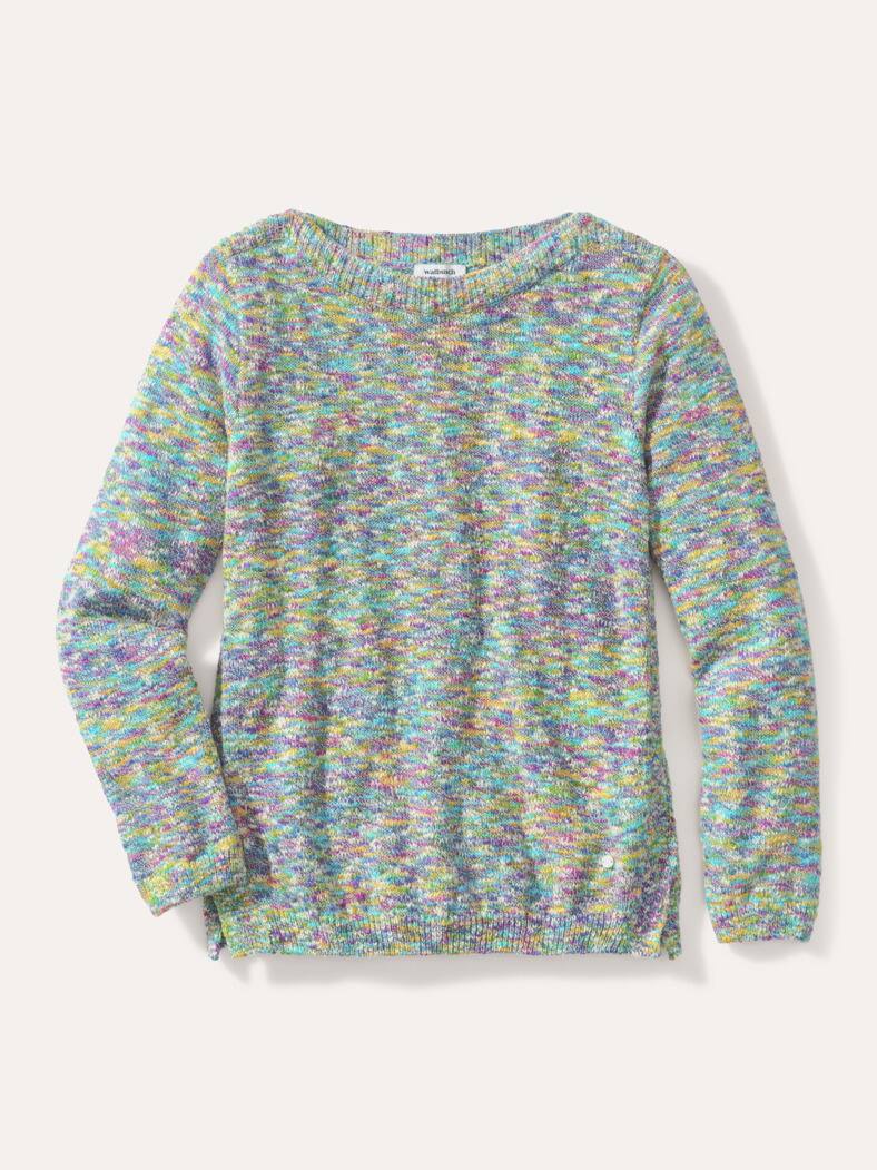 Multicolor Flammengarn Pullover Königsblau Multicolor