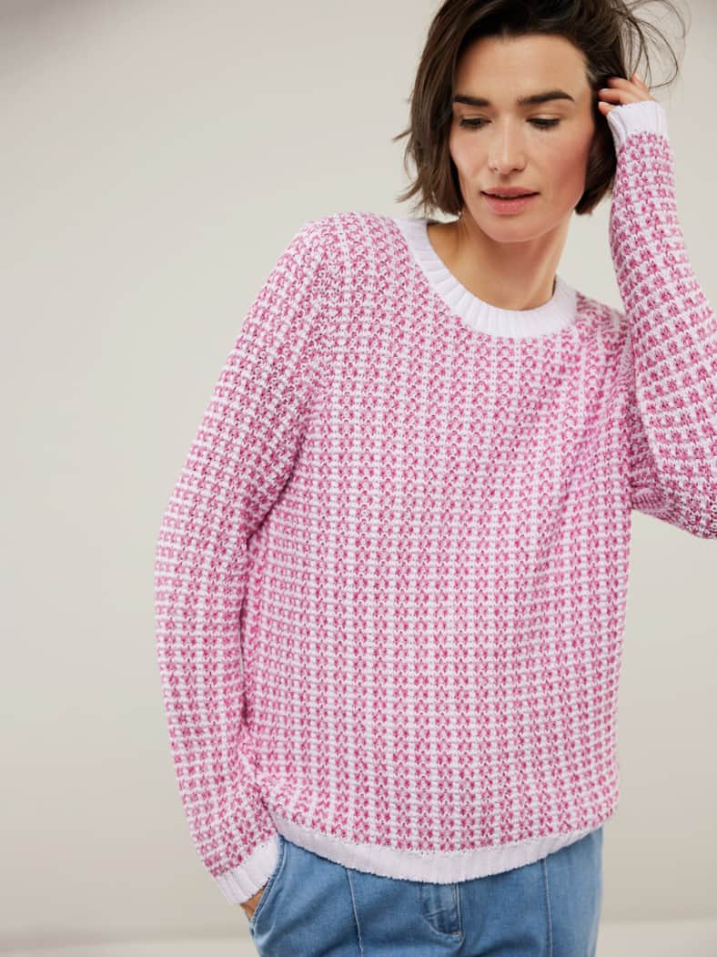 Bändchen Pullover Bicolor Fuchsia/Weiß