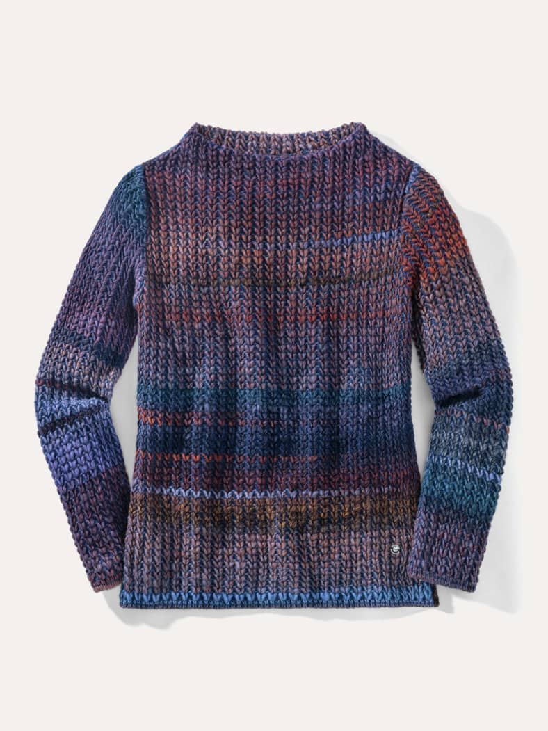Grobstrick-Pullover Farbverlauf Tiefblau/Cognac