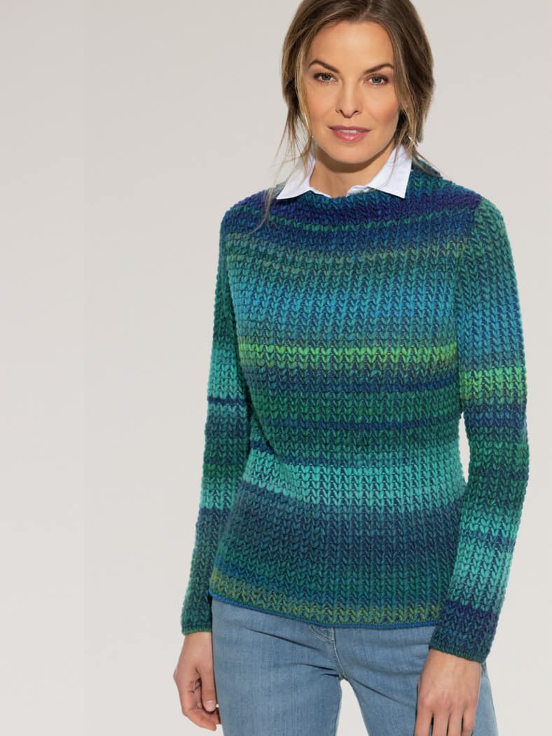 Grobstrick-Pullover Farbverlauf Blau/Grün