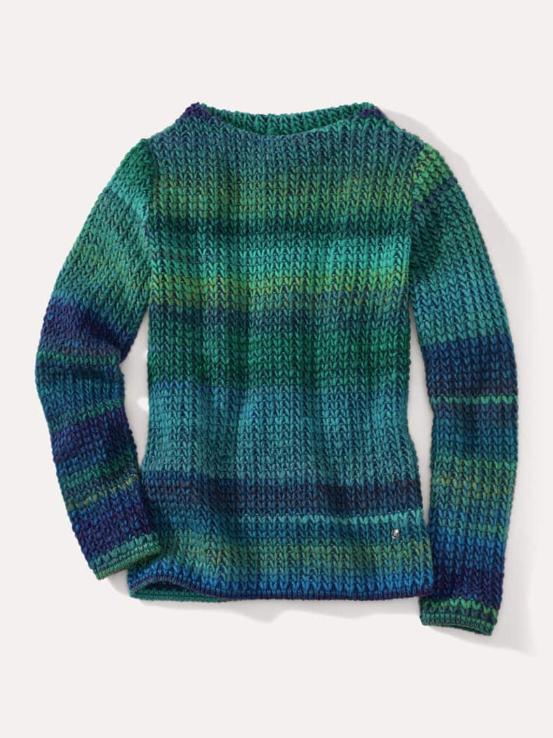 Grobstrick-Pullover Farbverlauf Blau/Grün