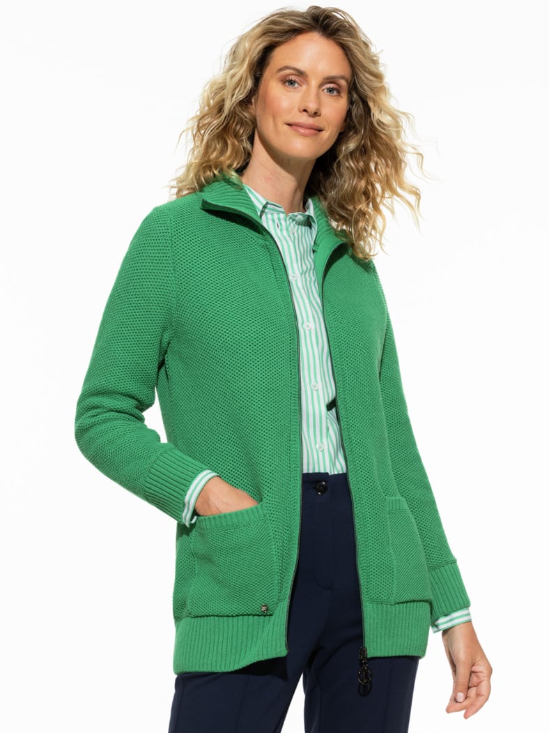 Zip-Longstrickjacke Kleegrün
