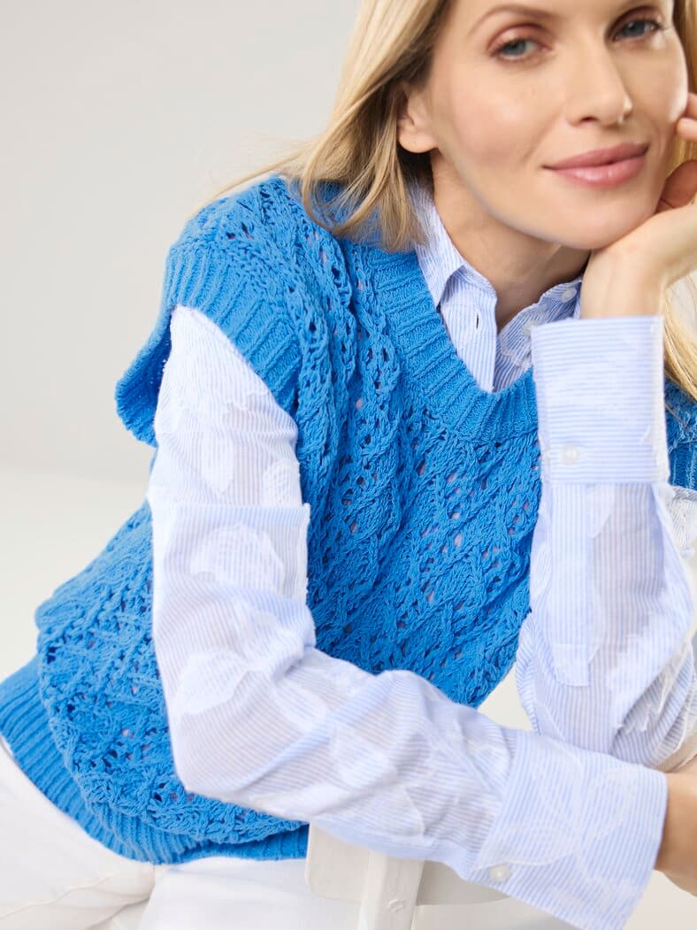 Pullunder mit Ajourmuster Meerblau