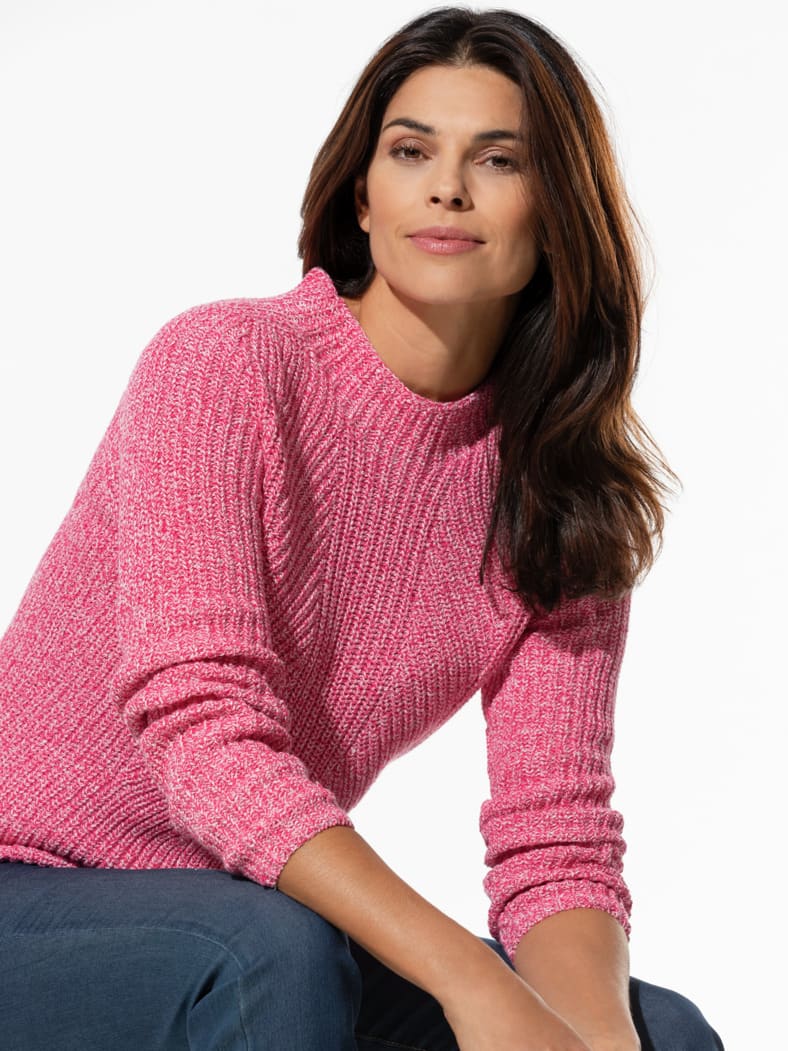 Patentpullover Nahtlos Fuchsia/Weiß