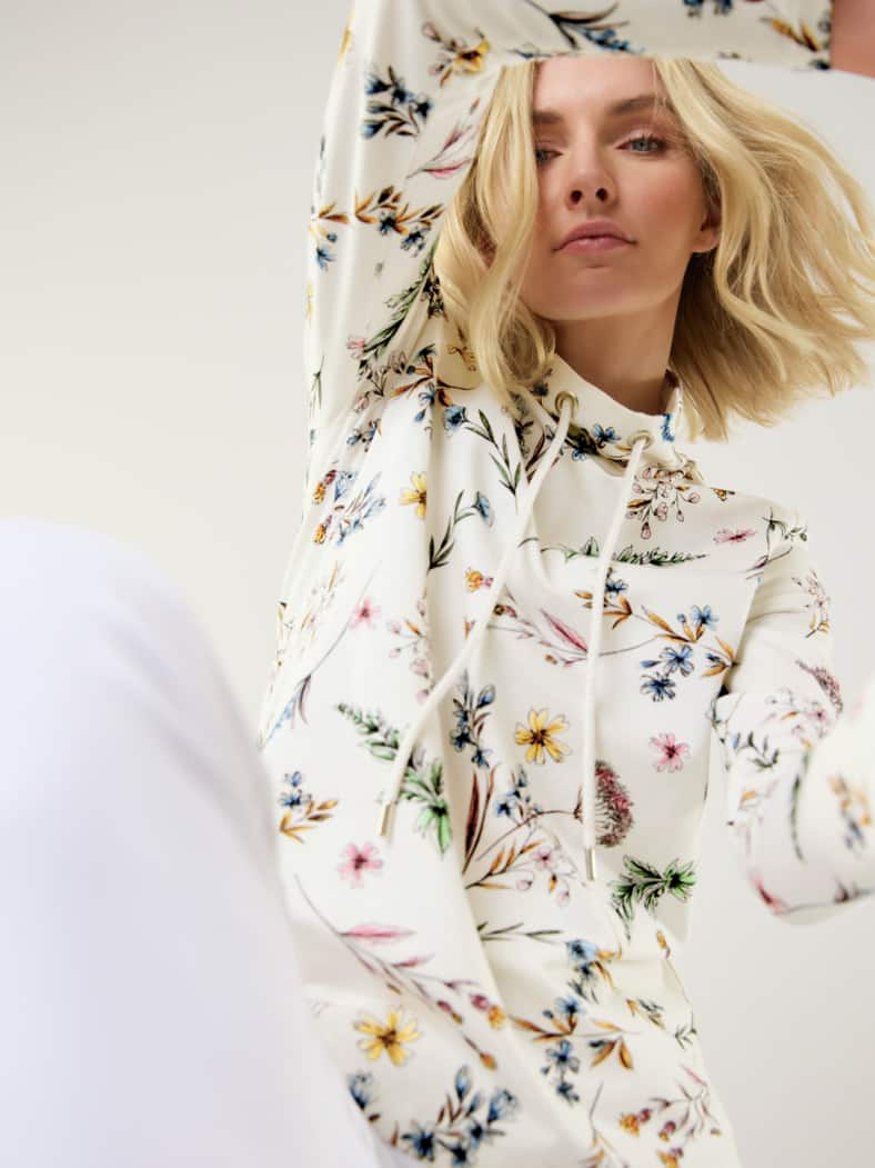 Baumwoll-Sweatshirt Flower Print Offwhite