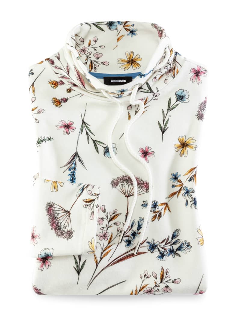 Baumwoll-Sweatshirt Flower Print Offwhite