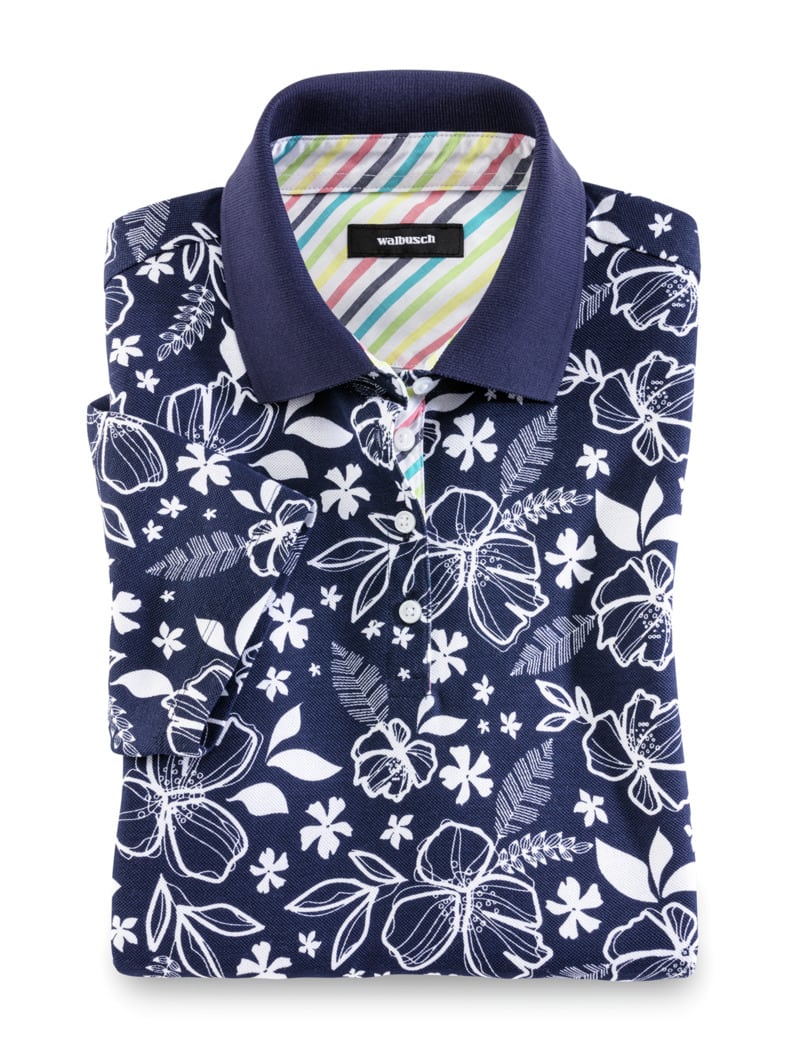Poloshirt Hitzefrei Flowerprint Marine