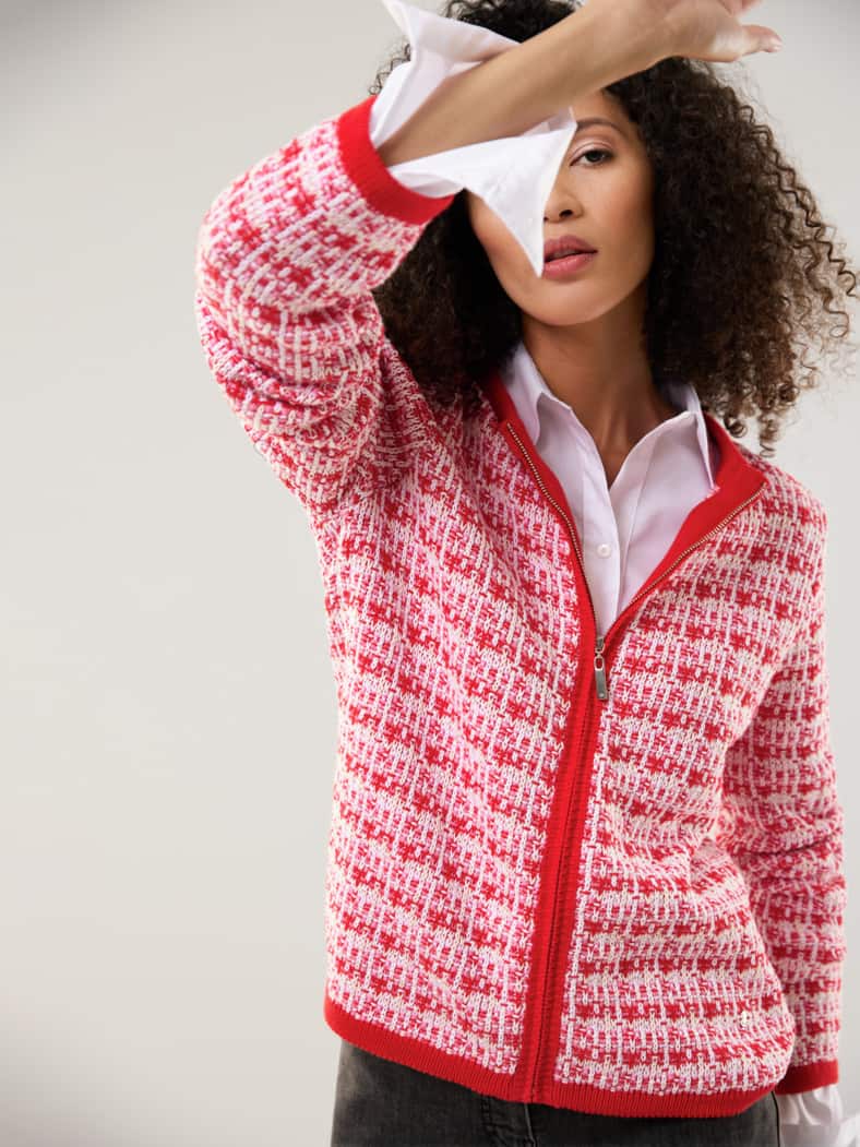 Baumwoll-Strickjacke Happy Tweed Multicolor Signalrot