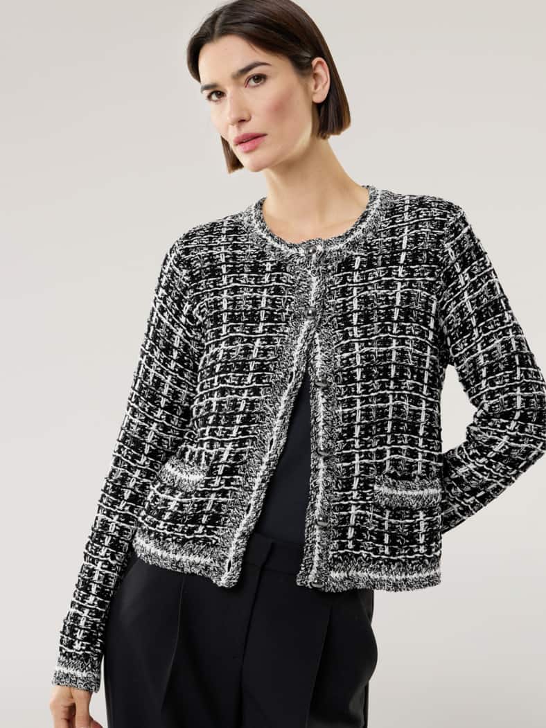 Tweed Strickjacke Black&White Schwarz/Offwhite