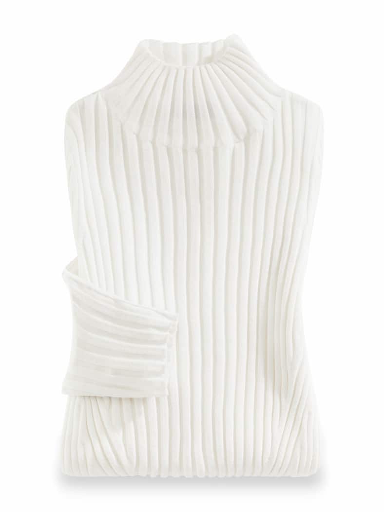 Stehbund-Pullover Diagonalrippe Offwhite