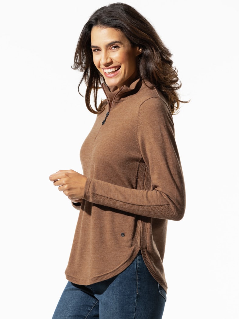 Merino-Pullover 100 Prozent Toffee Melange
