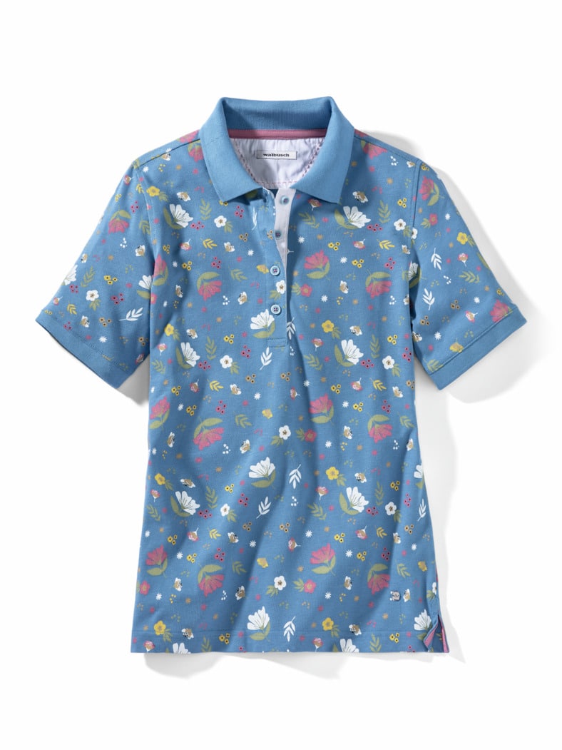 Pique-Polo Frischekick Jeansblau Blume