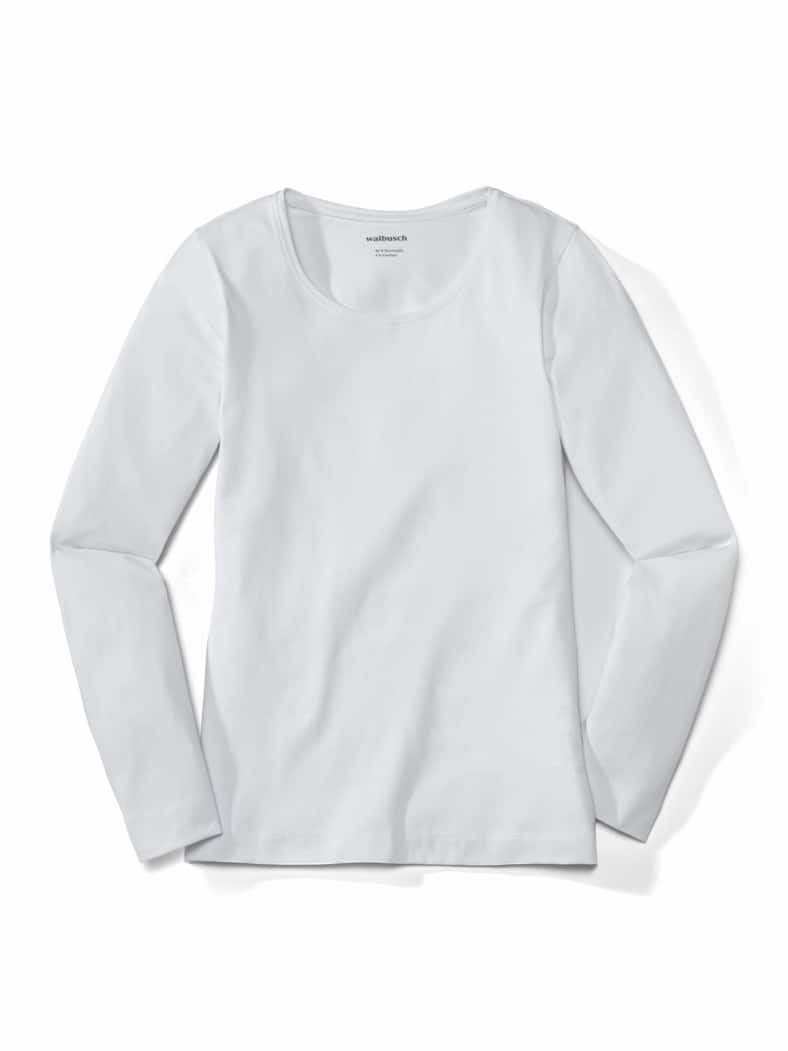 Baumwoll-Basic-Shirt Langarm Weiß