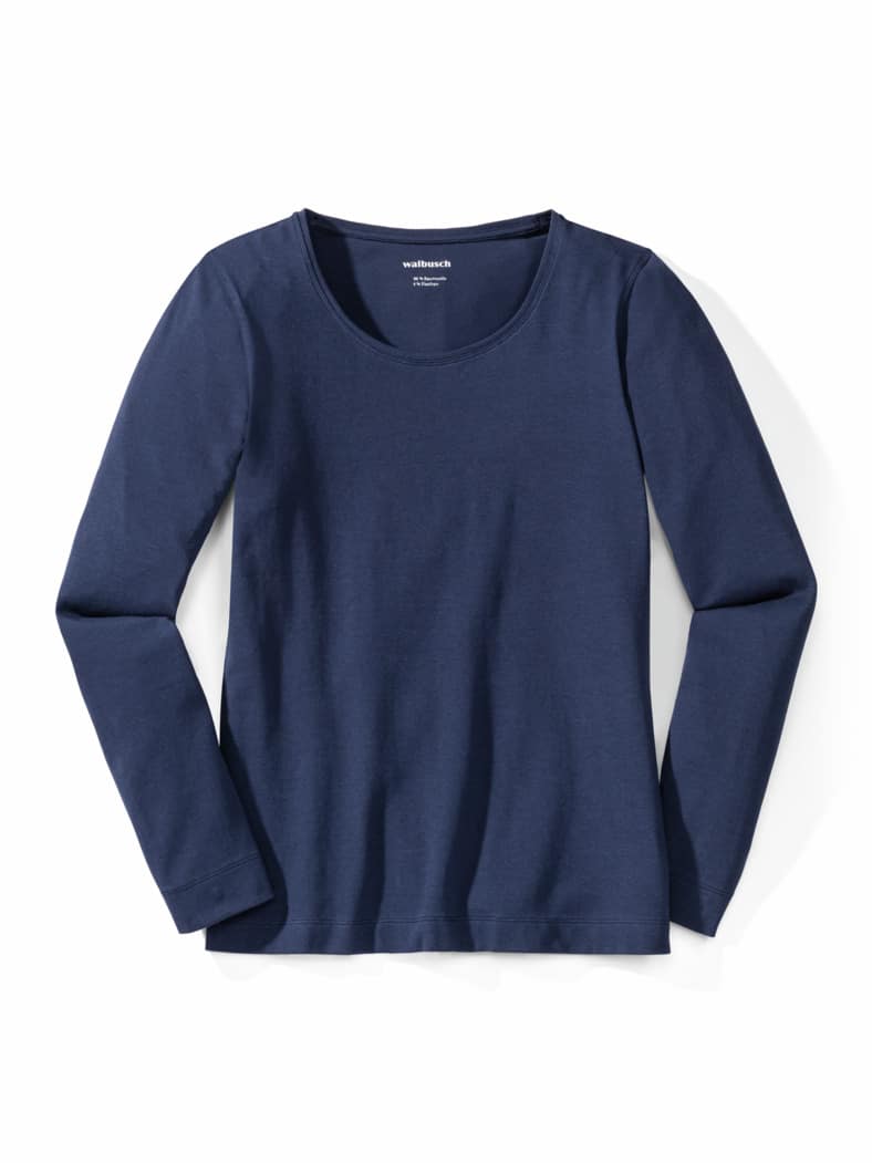 Baumwoll-Basic-Shirt Langarm Marine
