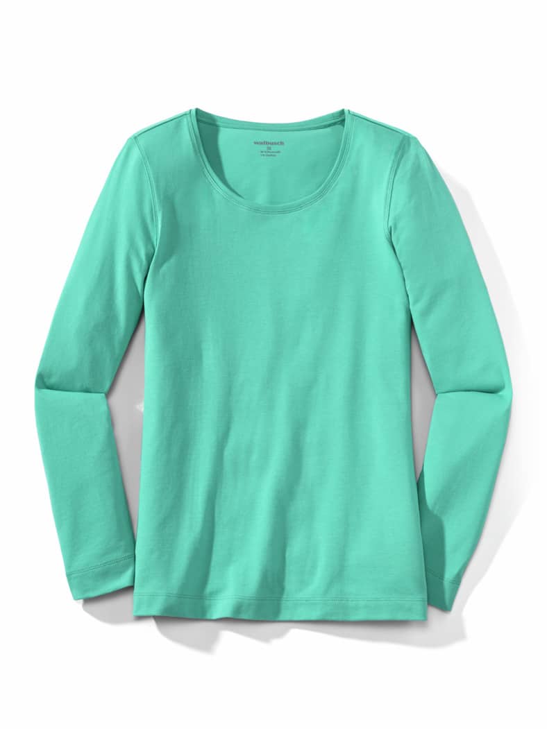 Baumwoll-Basic-Shirt Langarm Seegrün