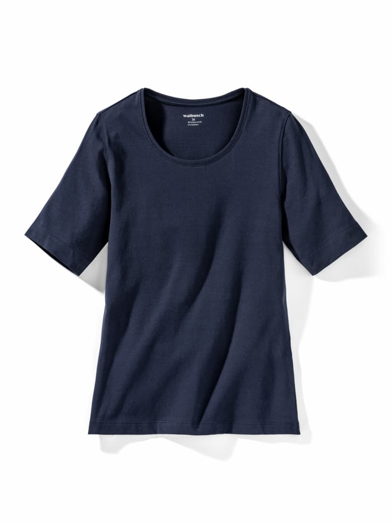 Baumwoll-Basic-Shirt Halbarm Marine