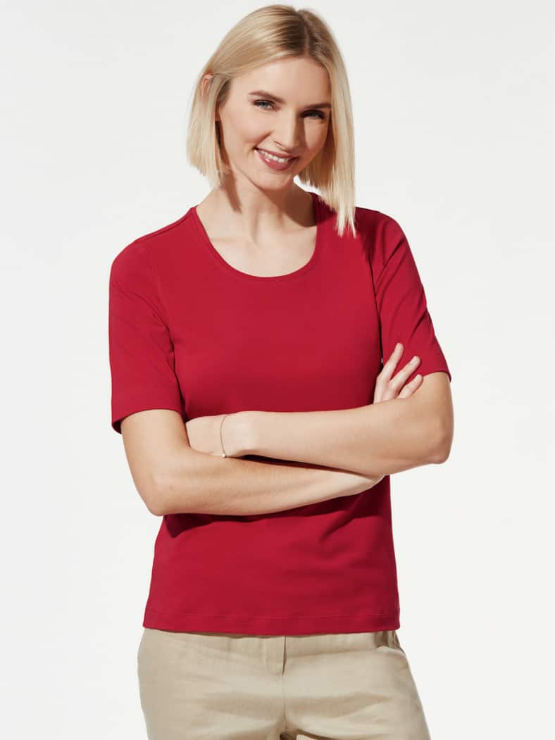 Baumwoll-Basic-Shirt Halbarm Feuerrot
