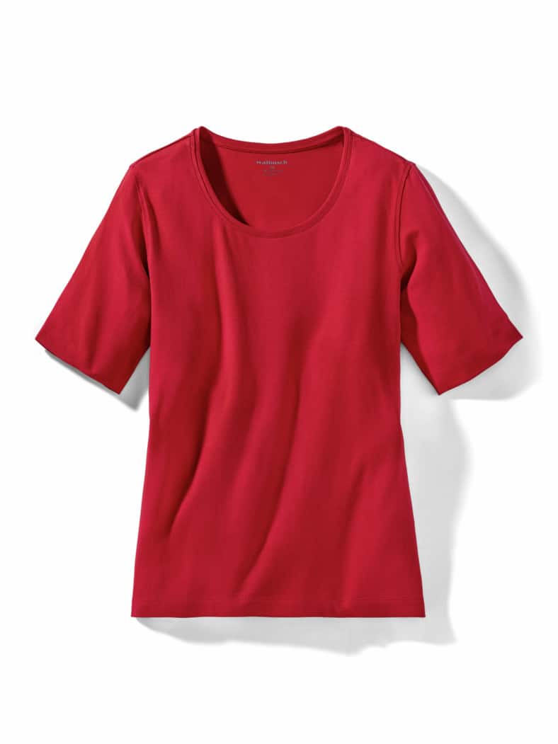 Baumwoll-Basic-Shirt Halbarm Feuerrot