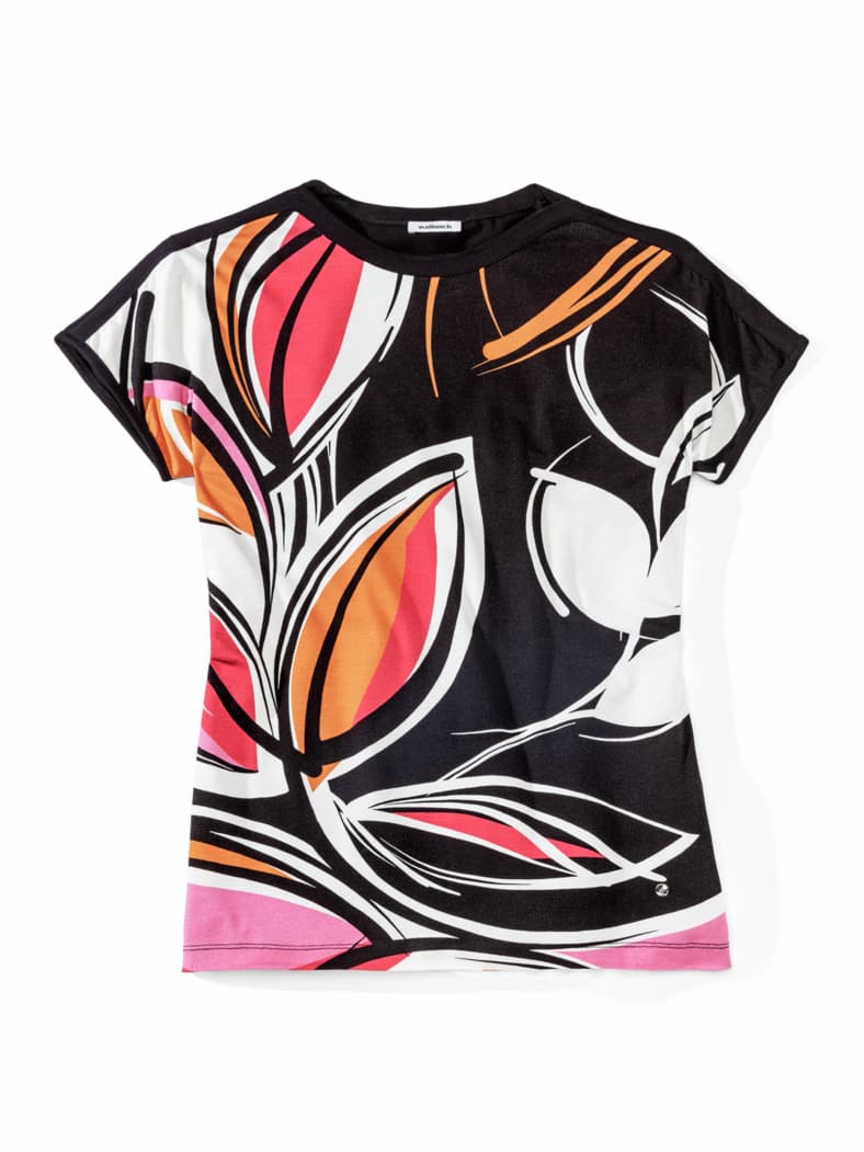 Viskoseshirt Abstract Flower Schwarz Multicolor