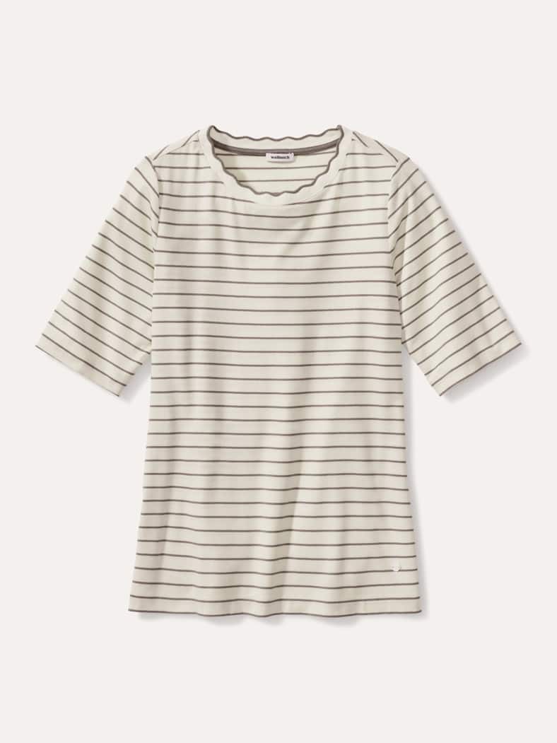 Ringelshirt Wellenband Weiß/Khaki