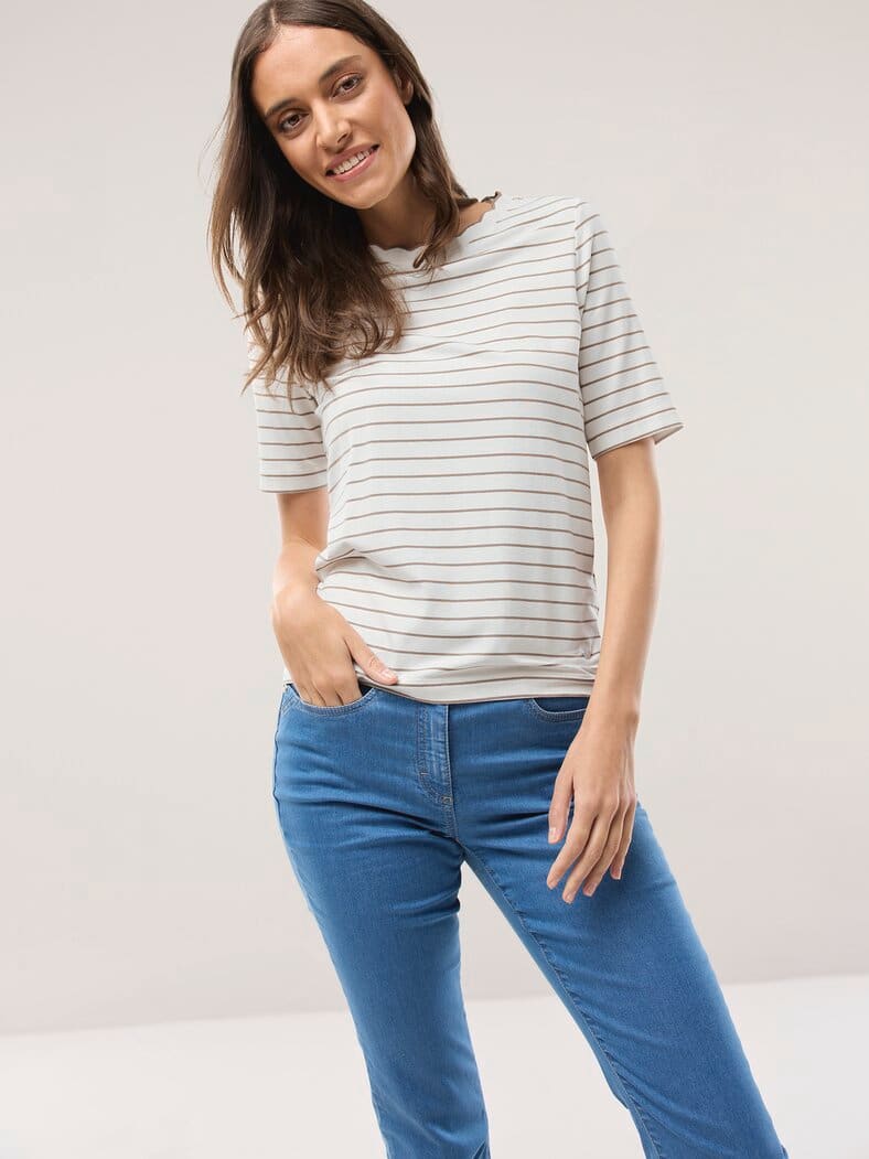 Ringelshirt Wellenband Weiß/Praline