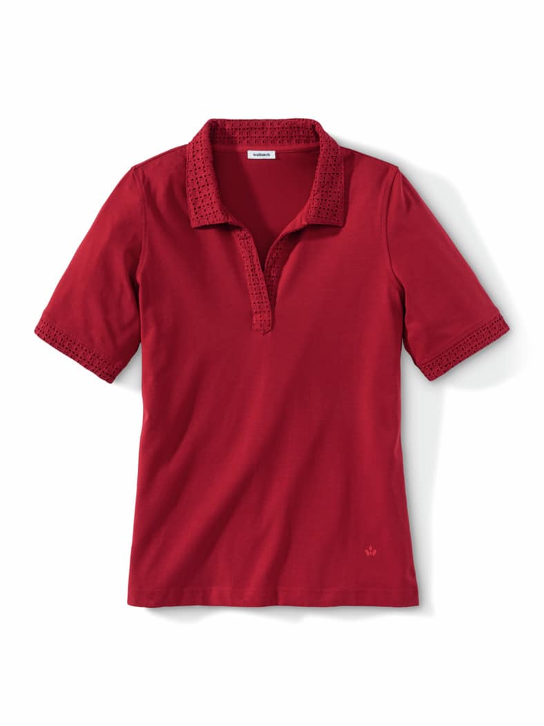 Poloshirt Lochstickerei Feuerrot