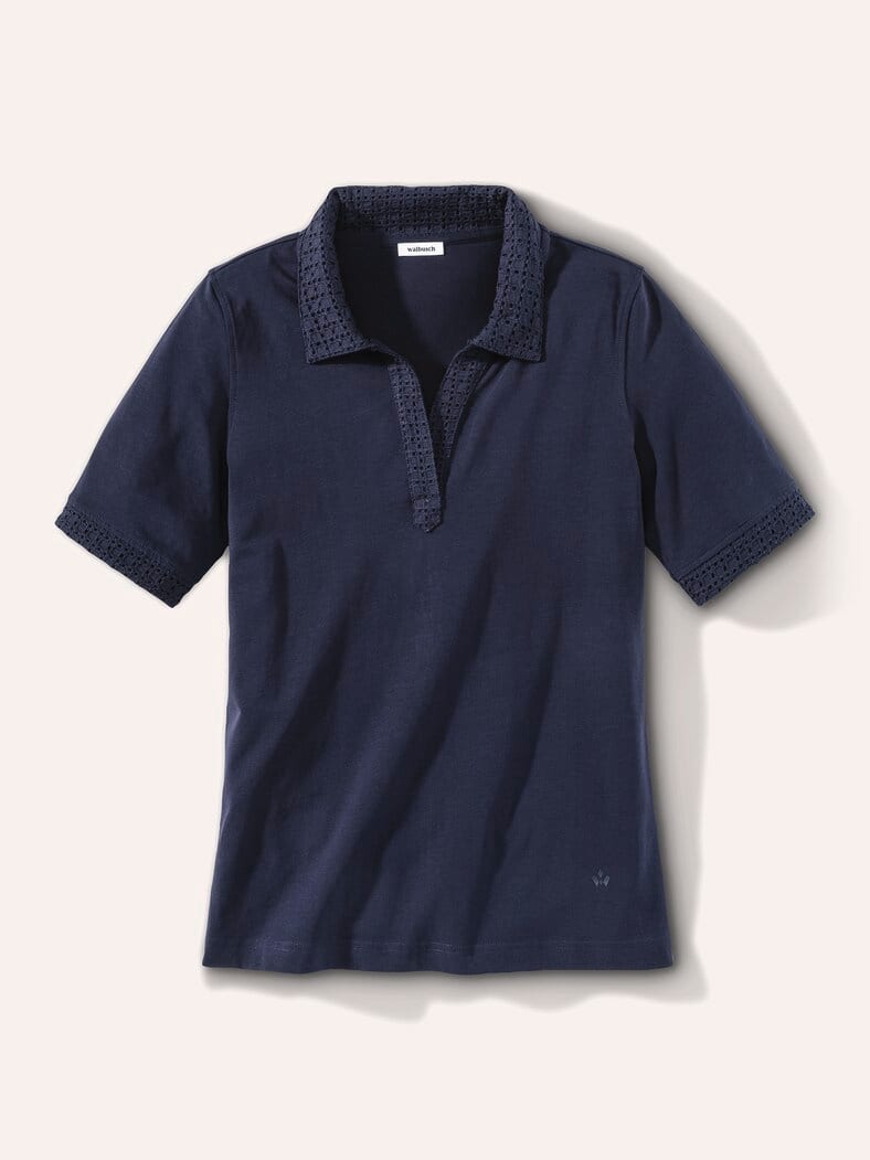 Poloshirt Lochstickerei Marine