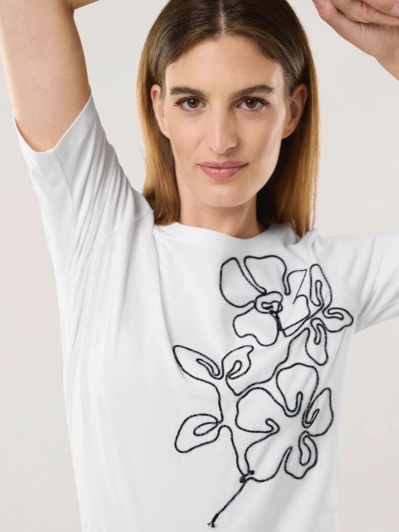 Baumwollshirt Kordelstickerei Weiß