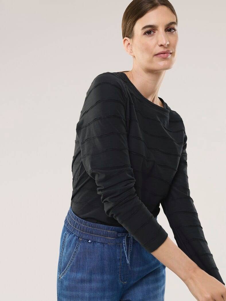 Baumwollshirt Streifenstruktur LA Schwarz