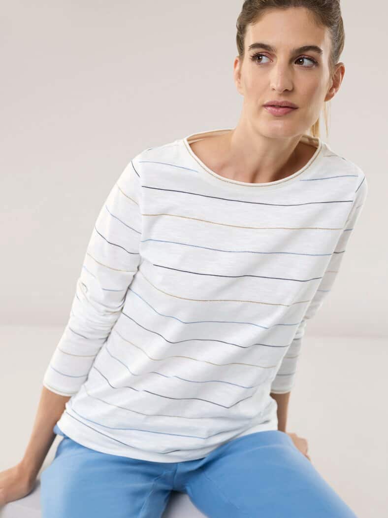 Baumwollshirt Lurexringel Weiß