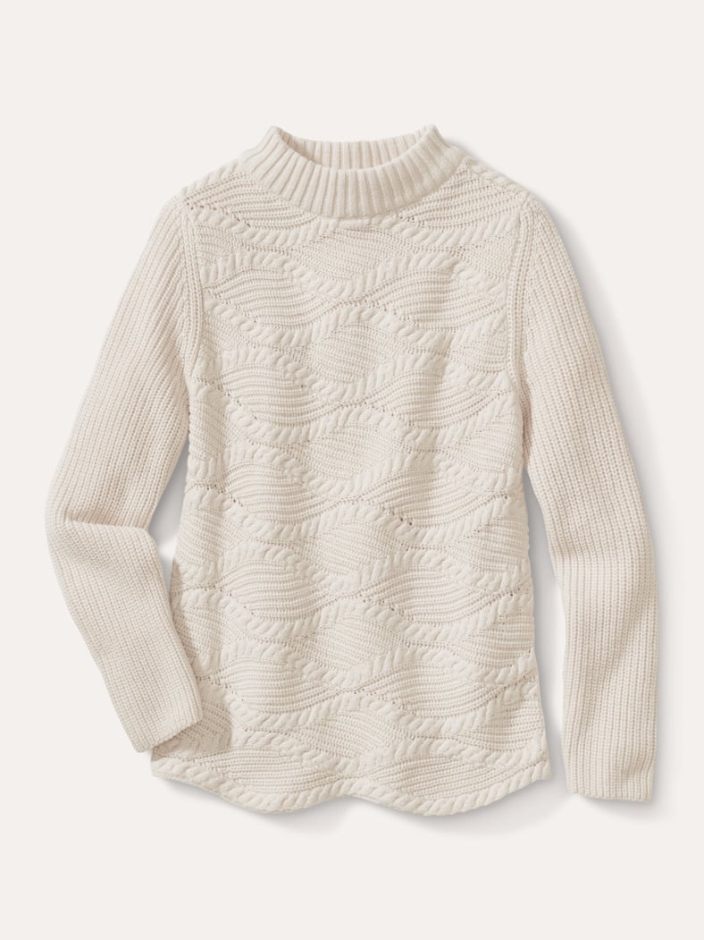 Baumwoll-Pullover Wellenzopf Natur