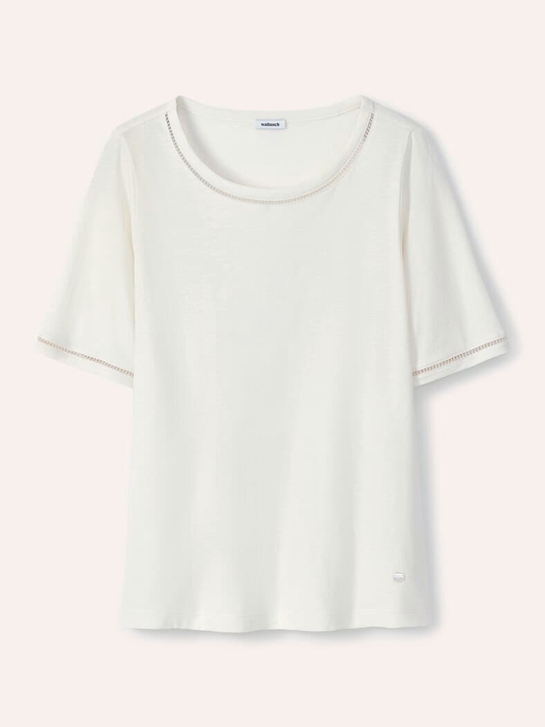 Baumwollshirt Lochstickereiband Offwhite