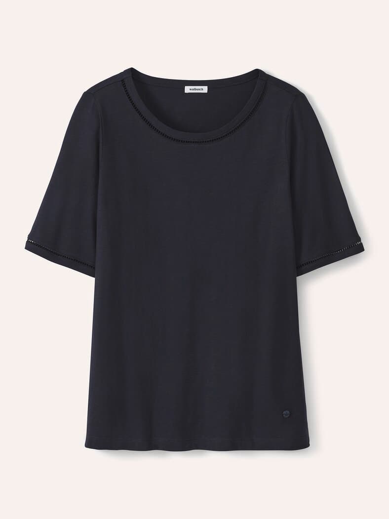 Baumwollshirt Lochstickereiband Nachtblau