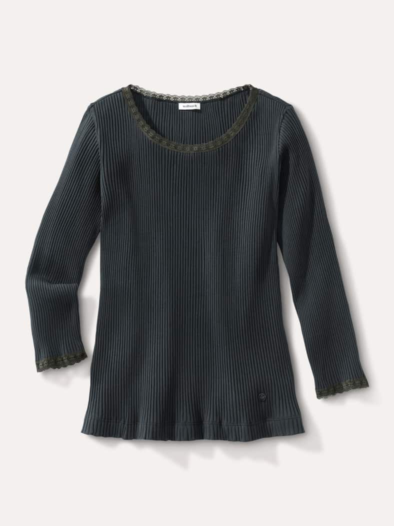 Rippshirt Spitzendetail Schwarz