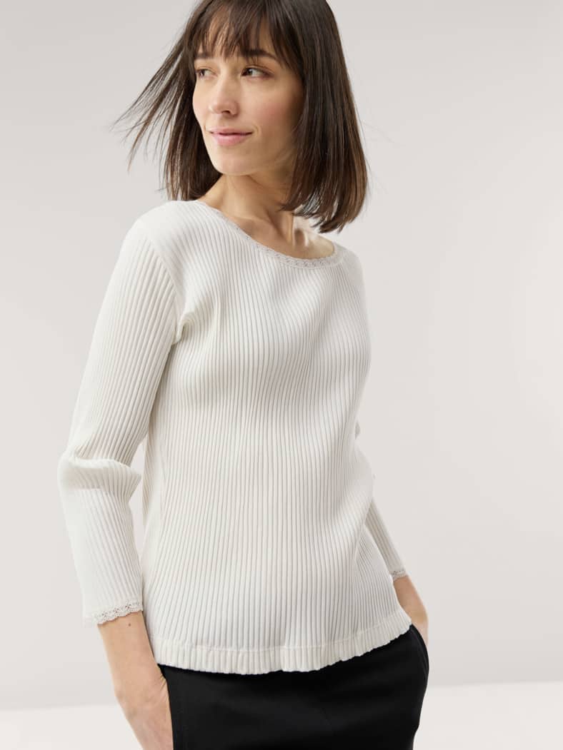 Rippshirt Spitzendetail Offwhite