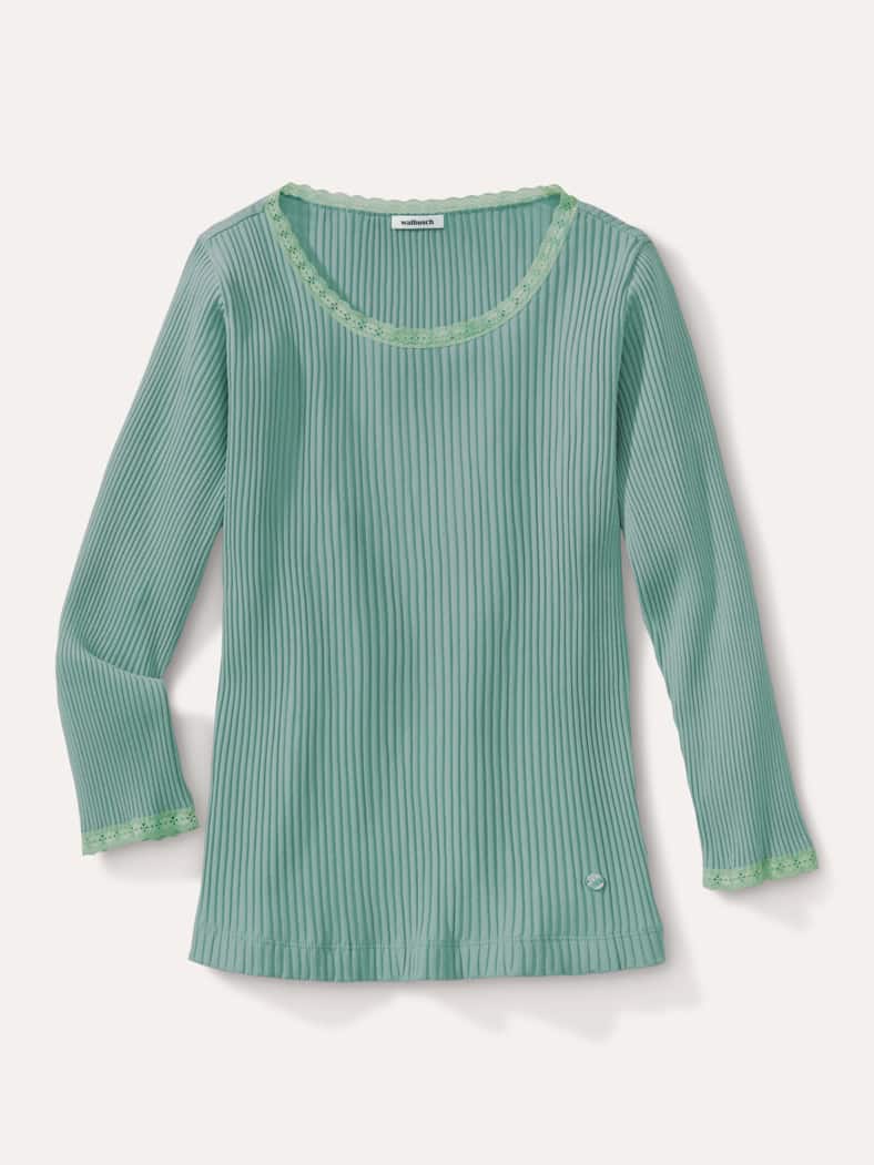 Rippshirt Spitzendetail Gletschergrün
