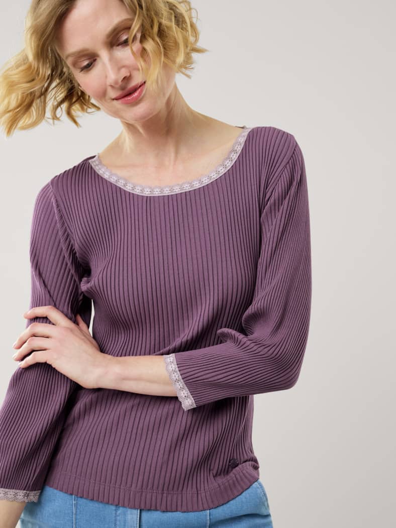 Rippshirt Spitzendetail Mauve