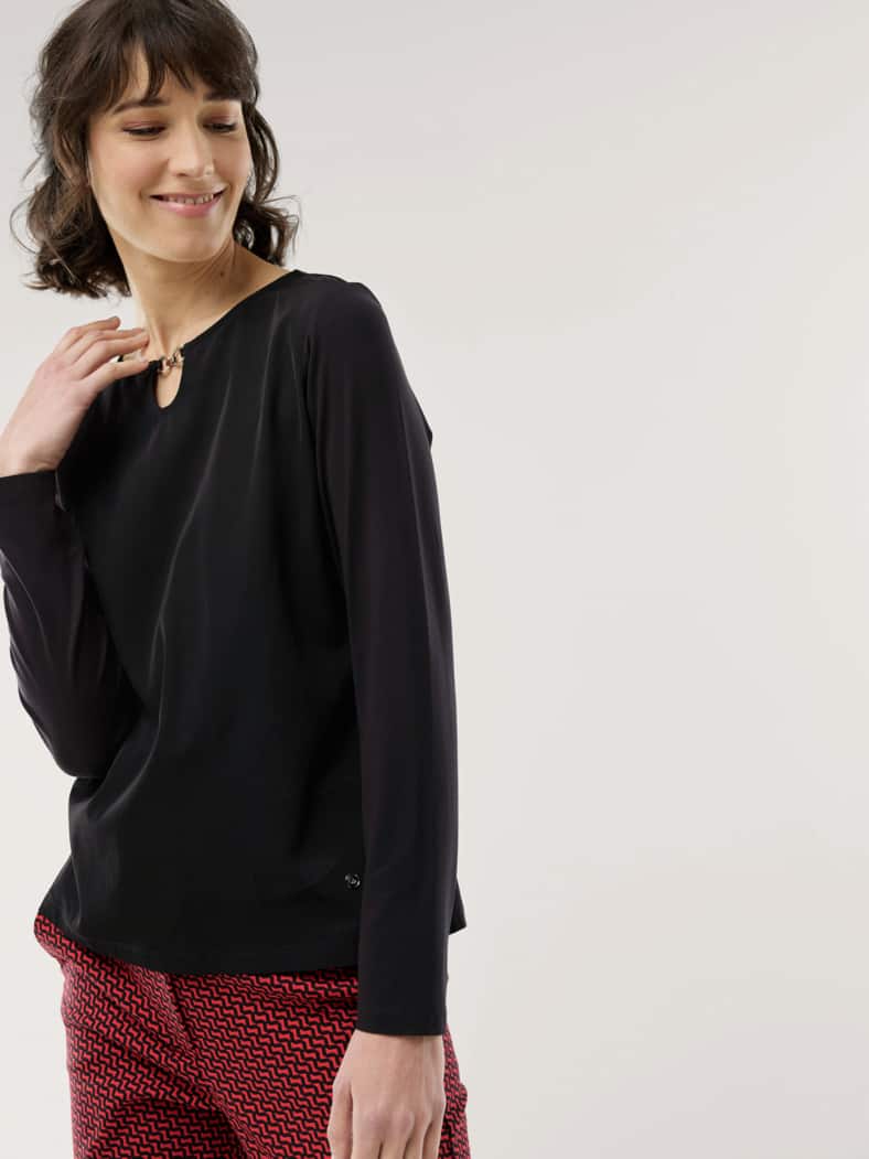 Viskoseshirt Materialmix Schwarz