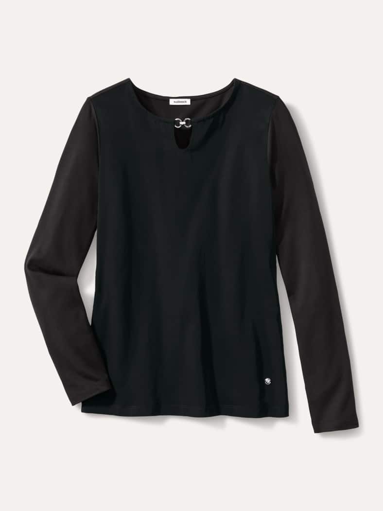 Viskoseshirt Materialmix Schwarz