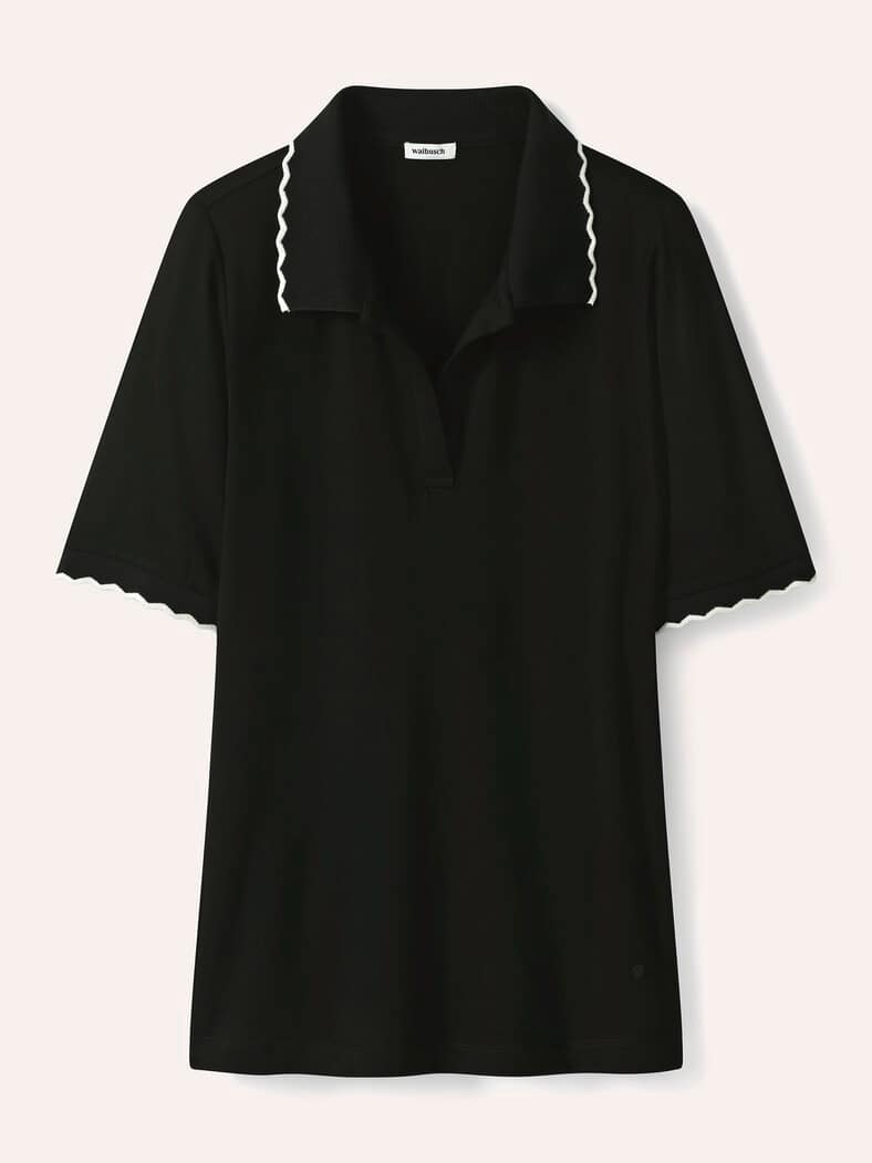 Poloshirt Wellenkante Schwarz